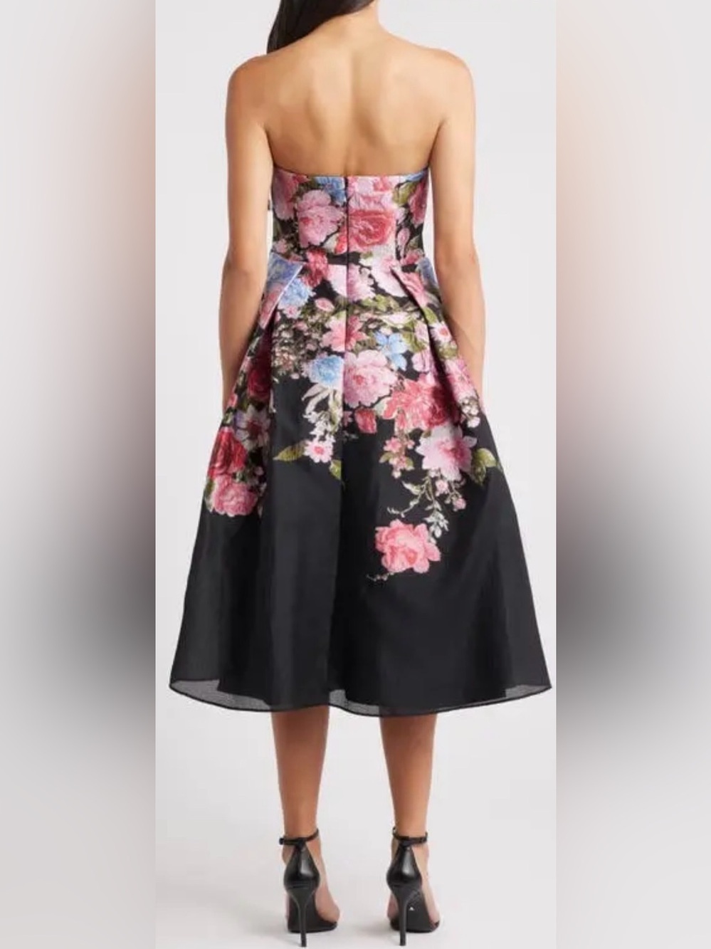 NEW Eliza J Pleated Strapless Jacquard Floral Dress sz 6 - Picture 2 of 11